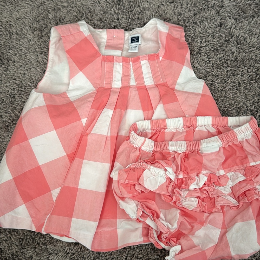 Janie and Jack Coral and White Plaid Set
